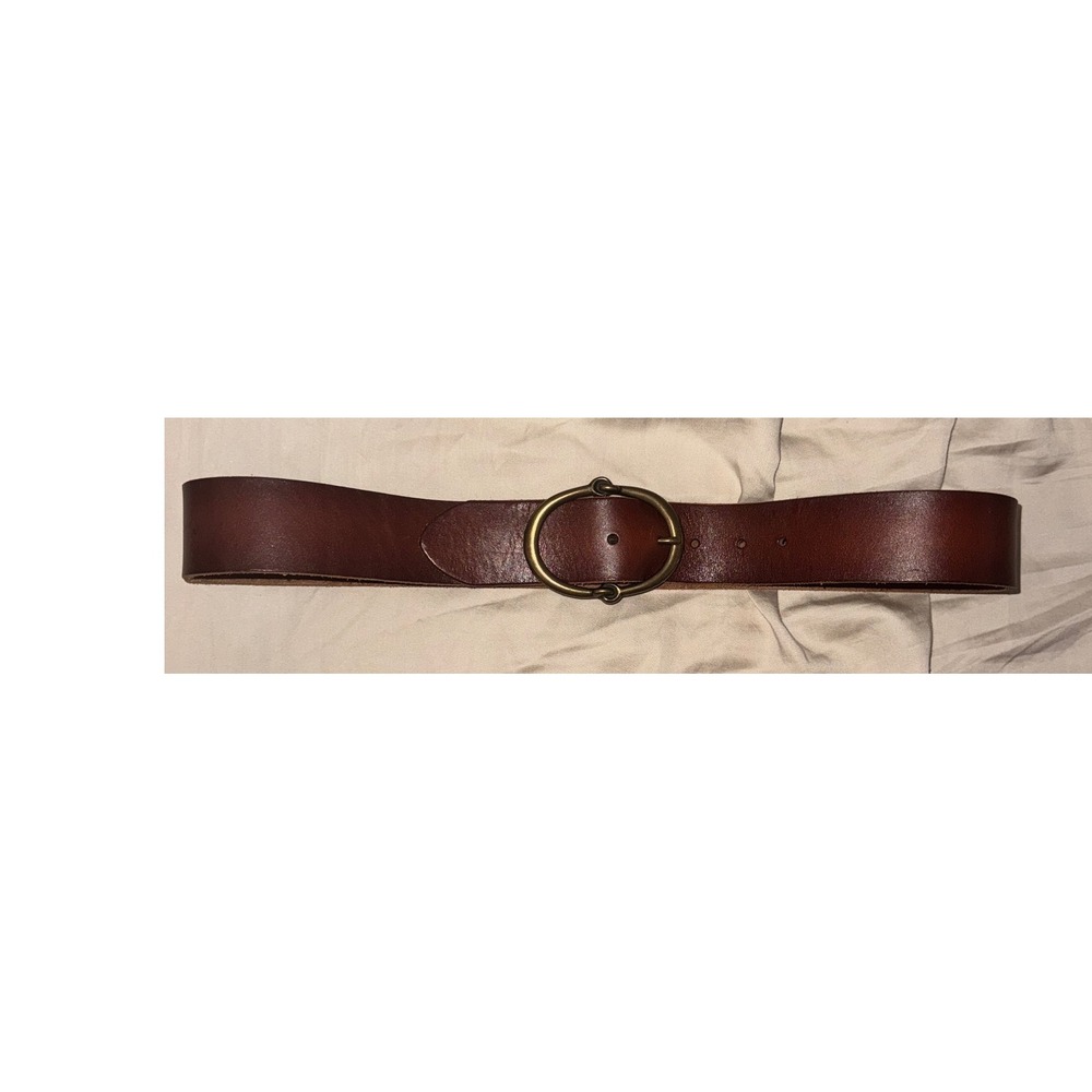 Lauren Ralph Lauren Brown Genuine Leather Wide Waist Belt Brass Buckle M